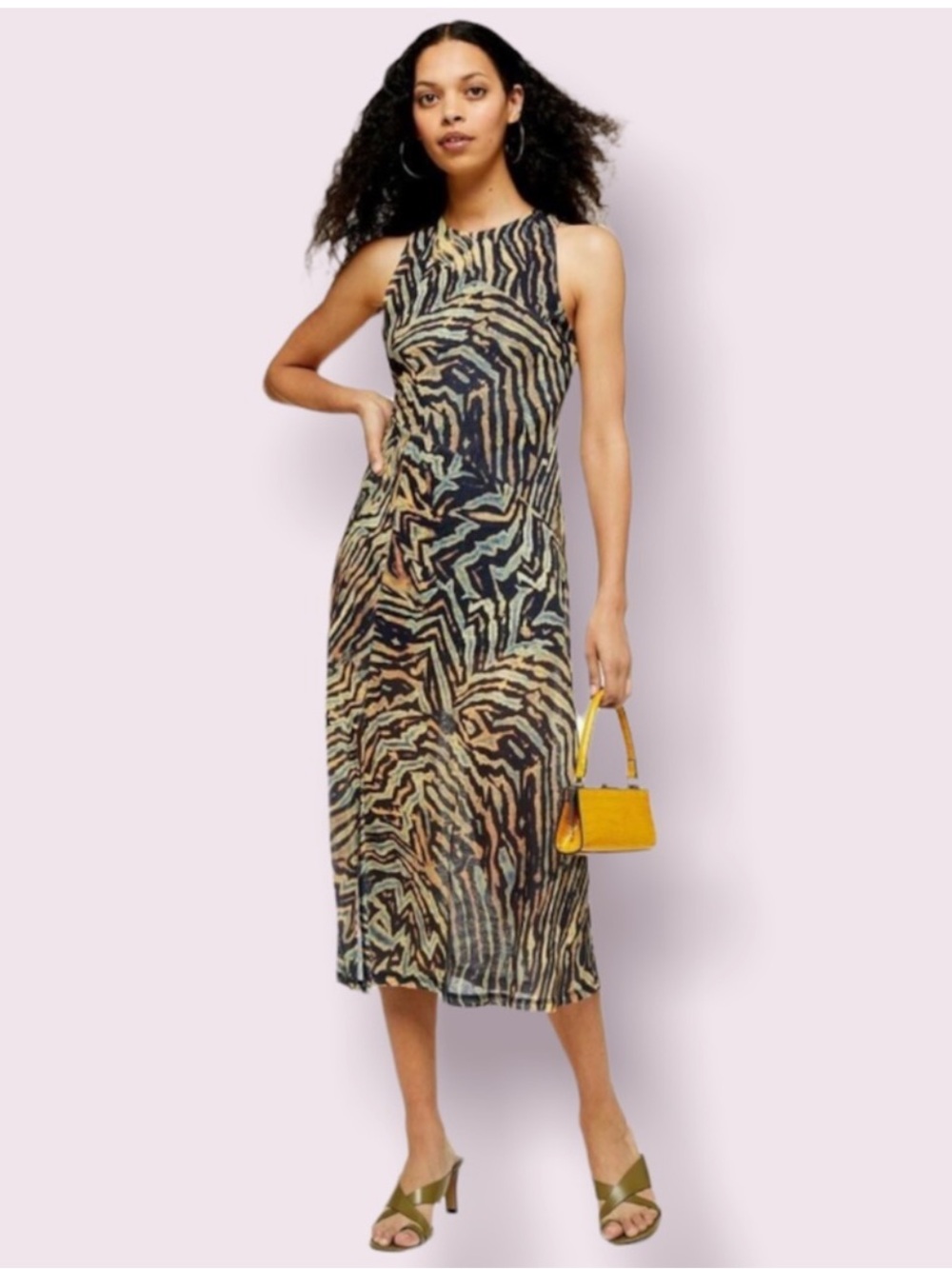 Topshop Sleeveless Tiger-Print Midi Dress in Multicolor Stripes
